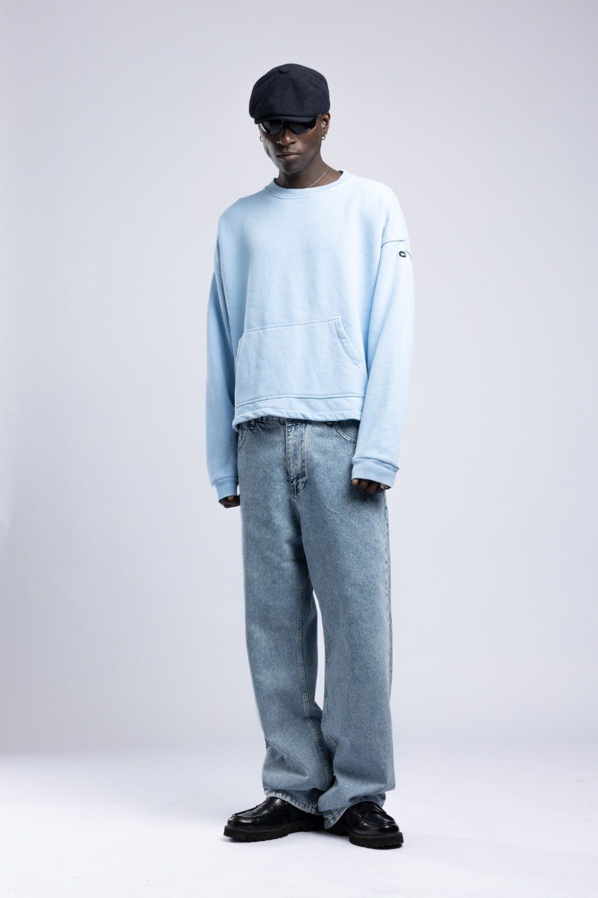 Kanguru Cepli Oversize Sweatshirt Mavi