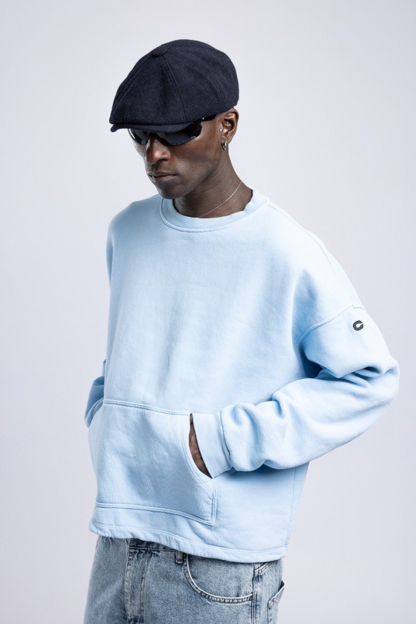 Kanguru Cepli Oversize Sweatshirt Mavi