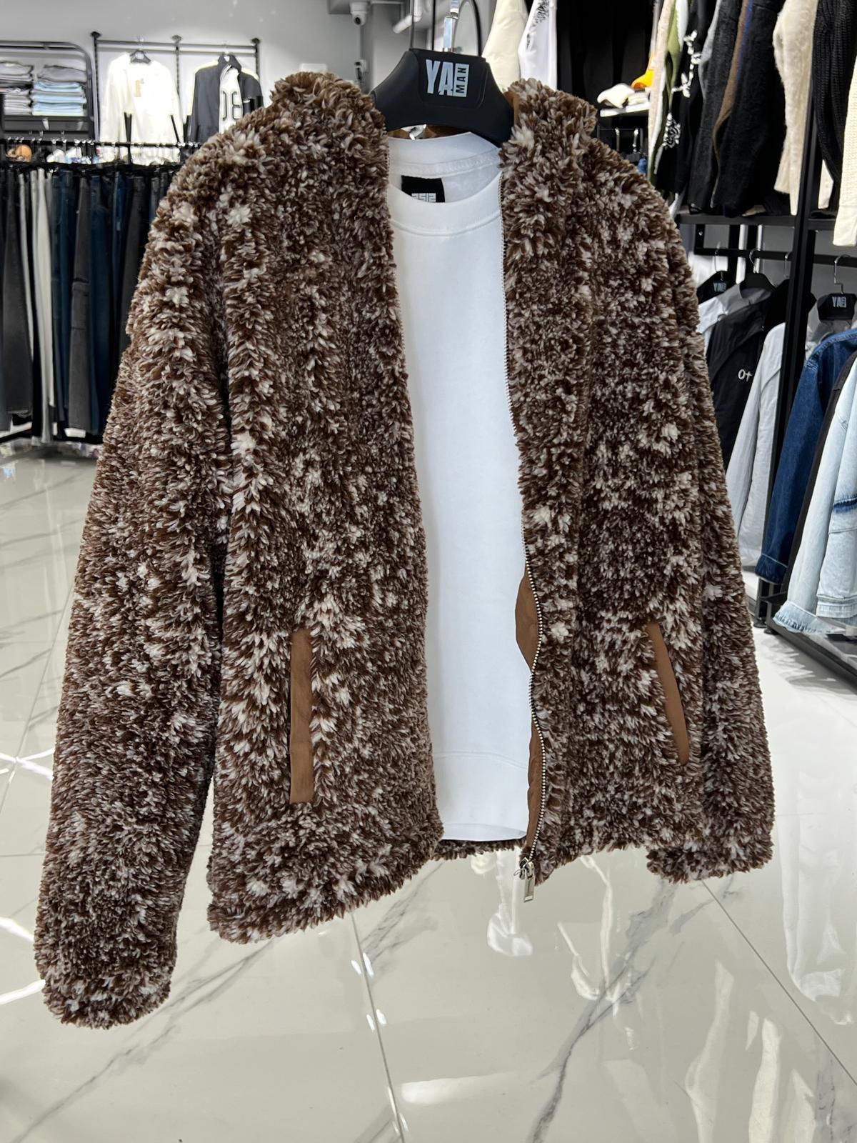 Kapüşonlu Peluş Mont Kahve