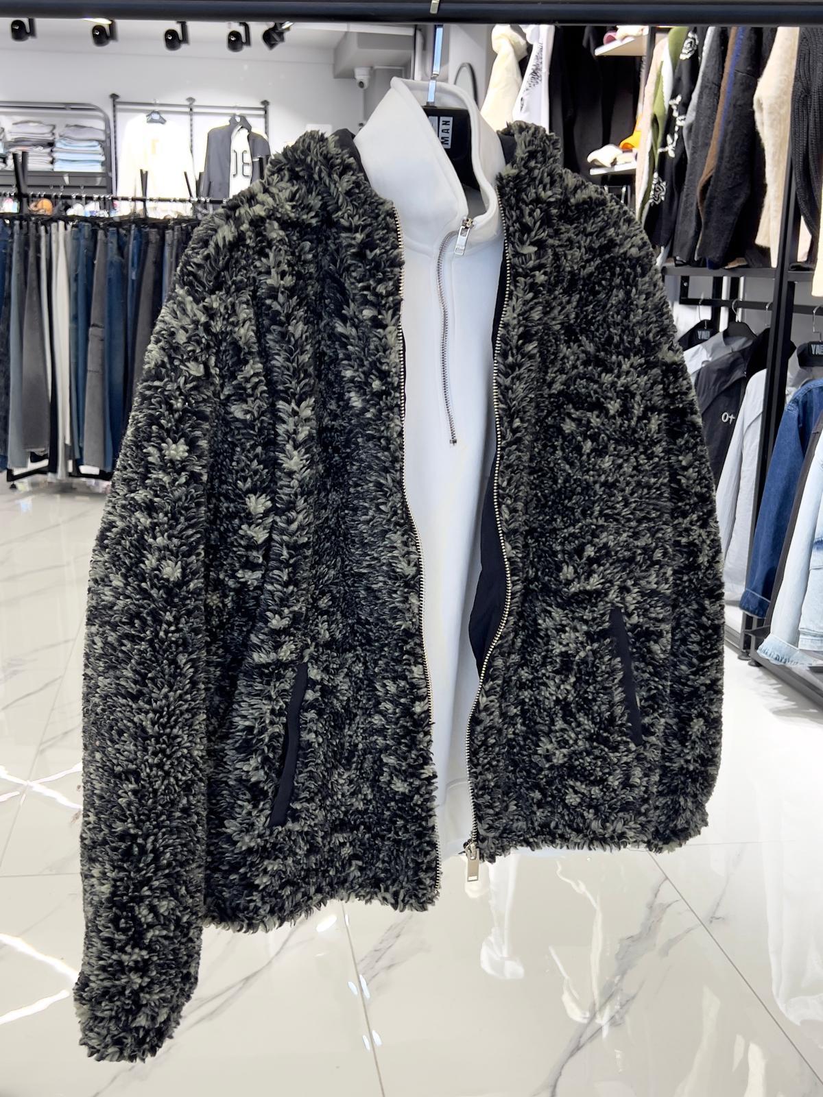 Kapüşonlu Peluş Mont Siyah