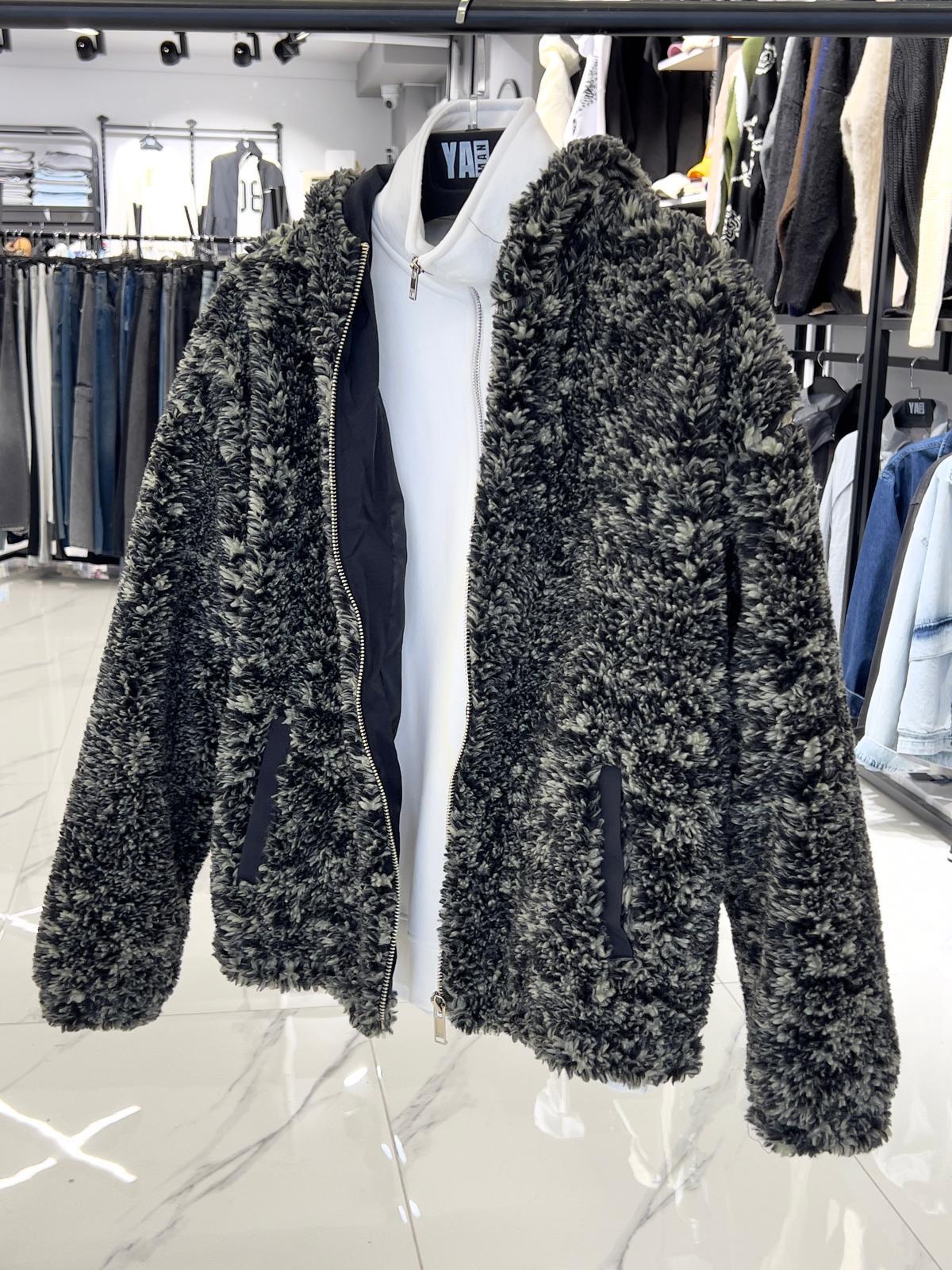 Kapüşonlu Peluş Mont Siyah