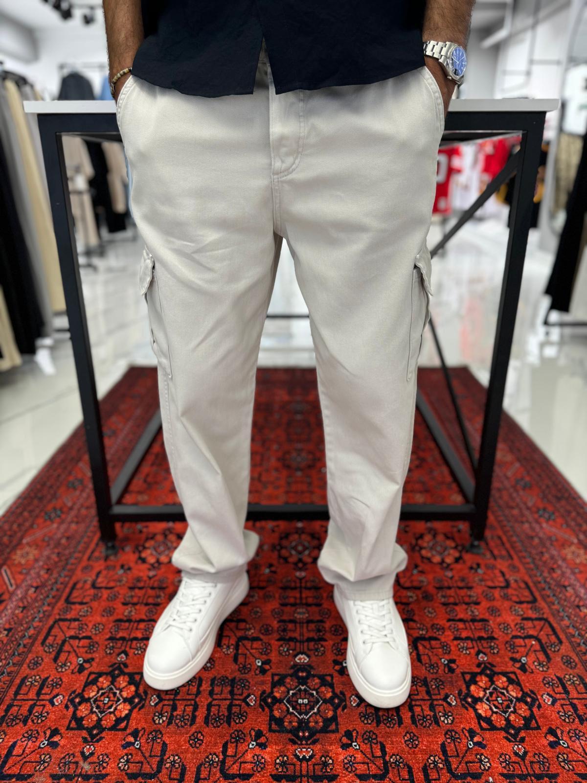 Kargo Cep Baggy Pantolon Beyaz