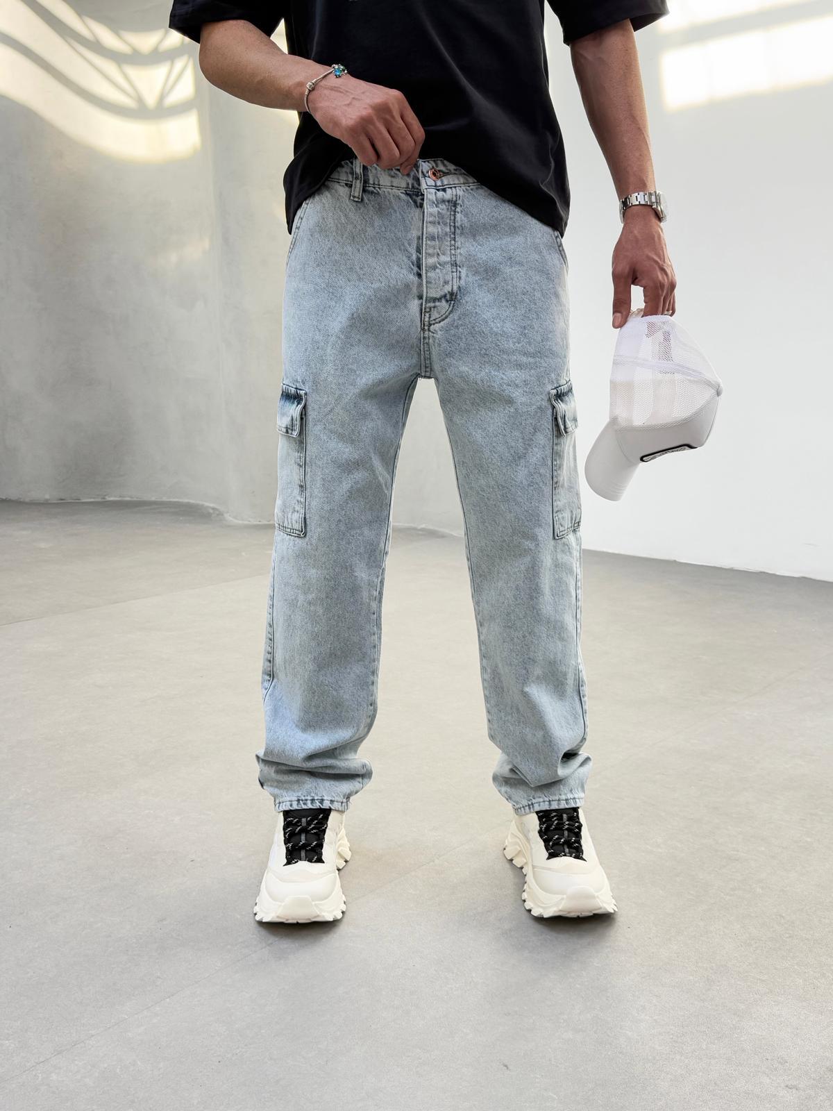 Kargo Cep Baggy Pantolon Buz Mavisi