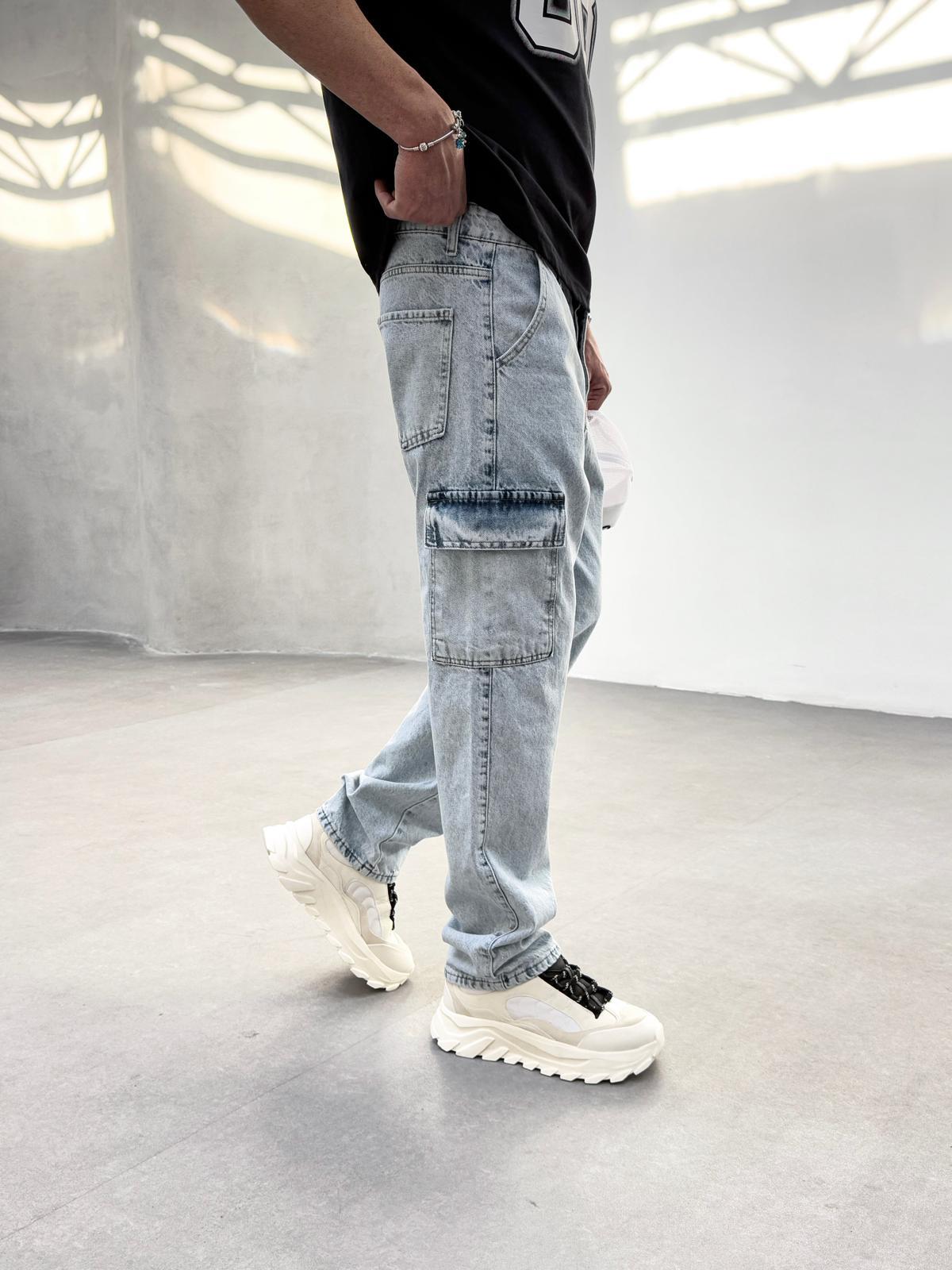 Kargo Cep Baggy Pantolon Buz Mavisi