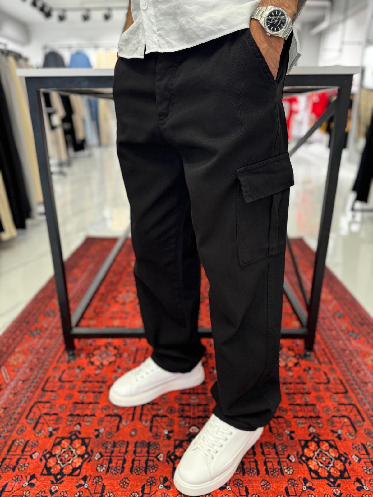 Kargo Cep Baggy Pantolon Siyah