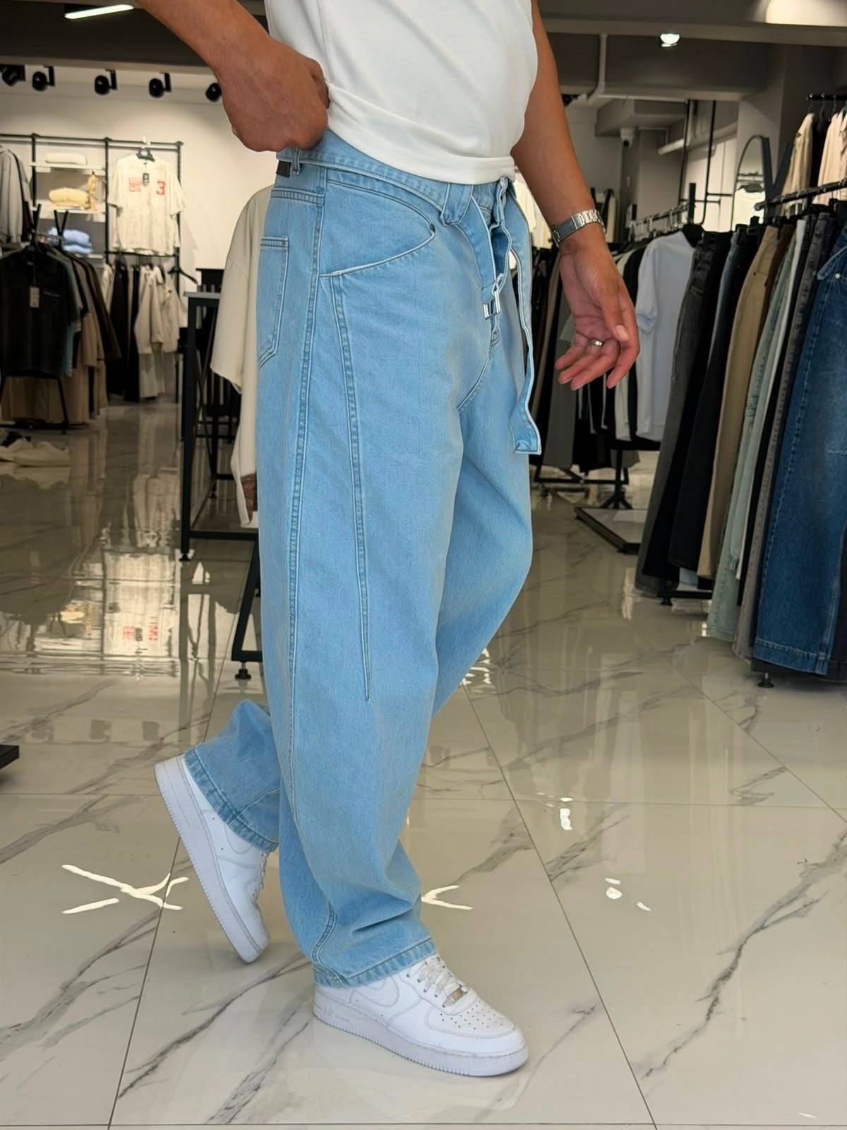 Kemer Detaylı Premium Pantolon Buz Mavisi