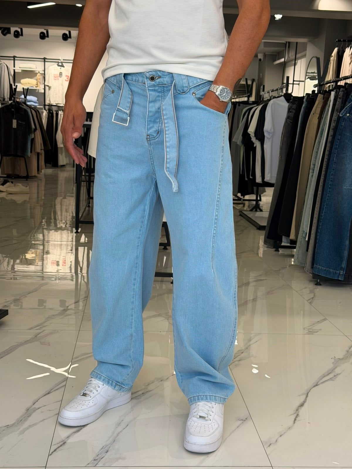 Kemer Detaylı Premium Pantolon Buz Mavisi