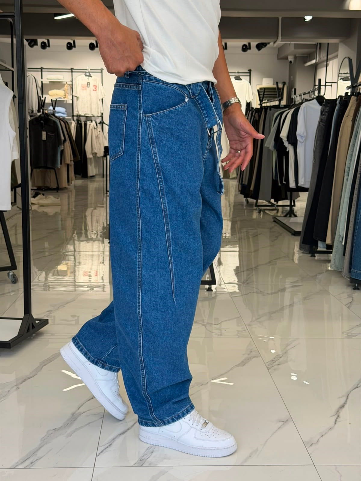 Kemer Detaylı Premium Pantolon Mavi