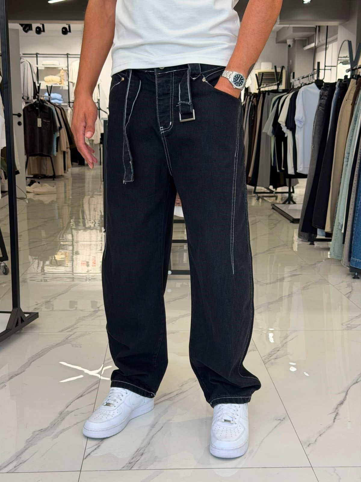 Kemer Detaylı Premium Pantolon Siyah