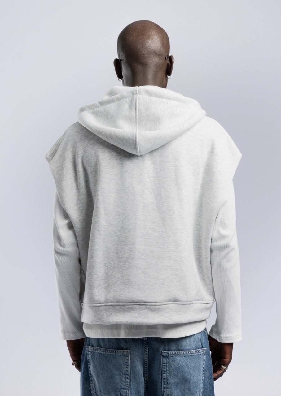 Kolsuz Kapüşonlu Fermuarlı Sweatshirt Gri