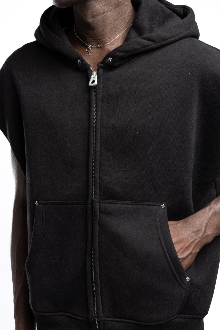 Kolsuz Kapüşonlu Fermuarlı Sweatshirt Siyah