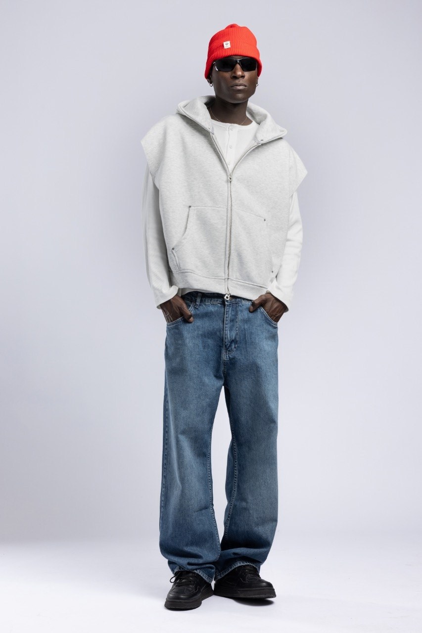 Kolsuz Kapüşonlu Fermuarlı Sweatshirt Gri