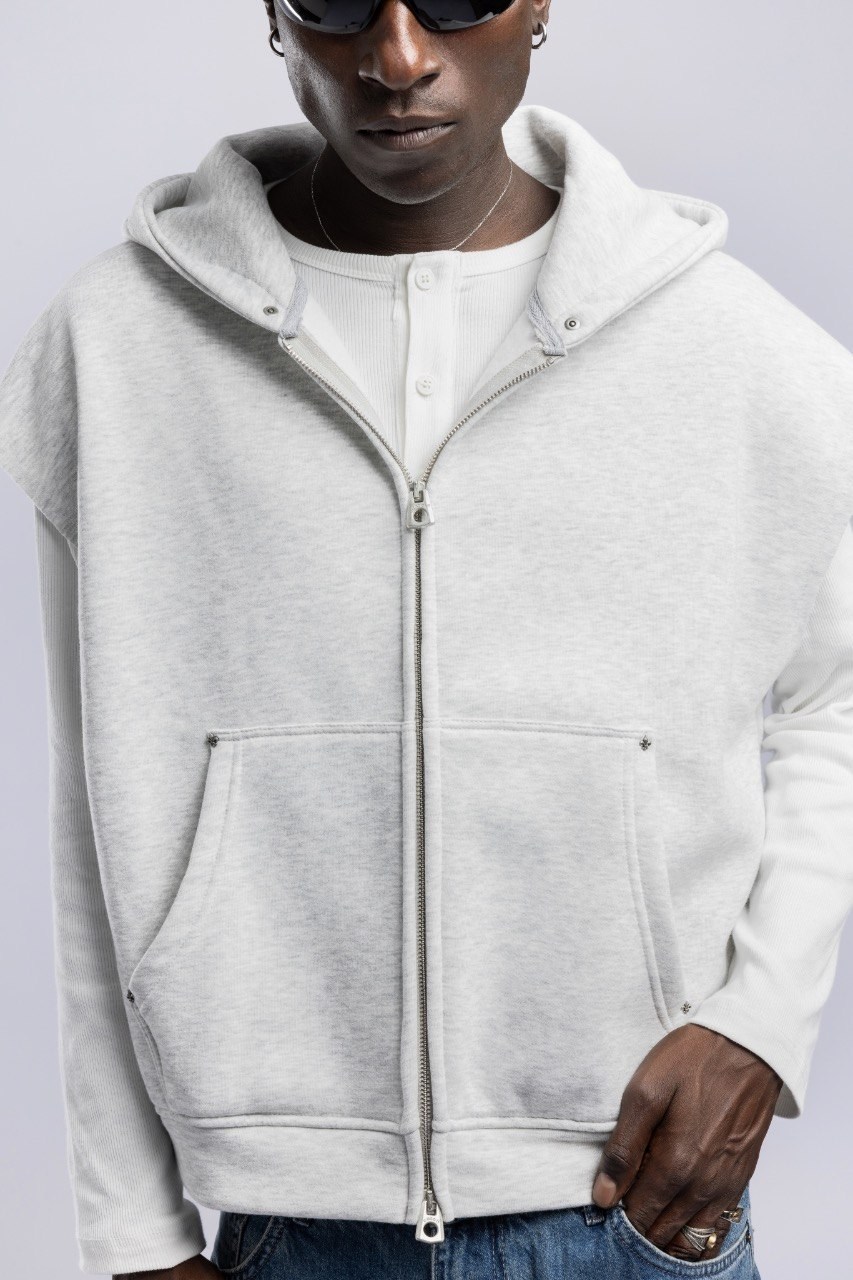 Kolsuz Kapüşonlu Fermuarlı Sweatshirt Gri