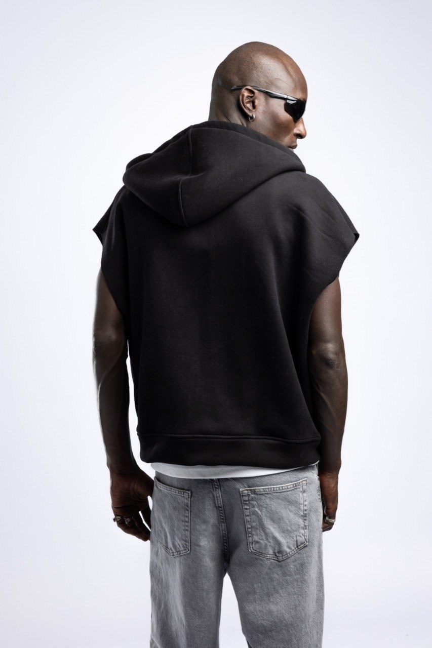 Kolsuz Kapüşonlu Fermuarlı Sweatshirt Siyah