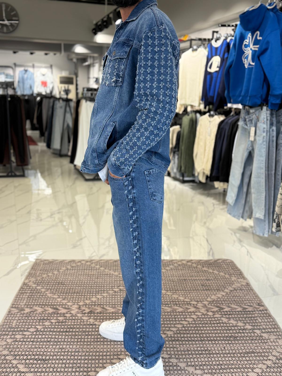 Lazer İşlemeli Jean Kot Takım