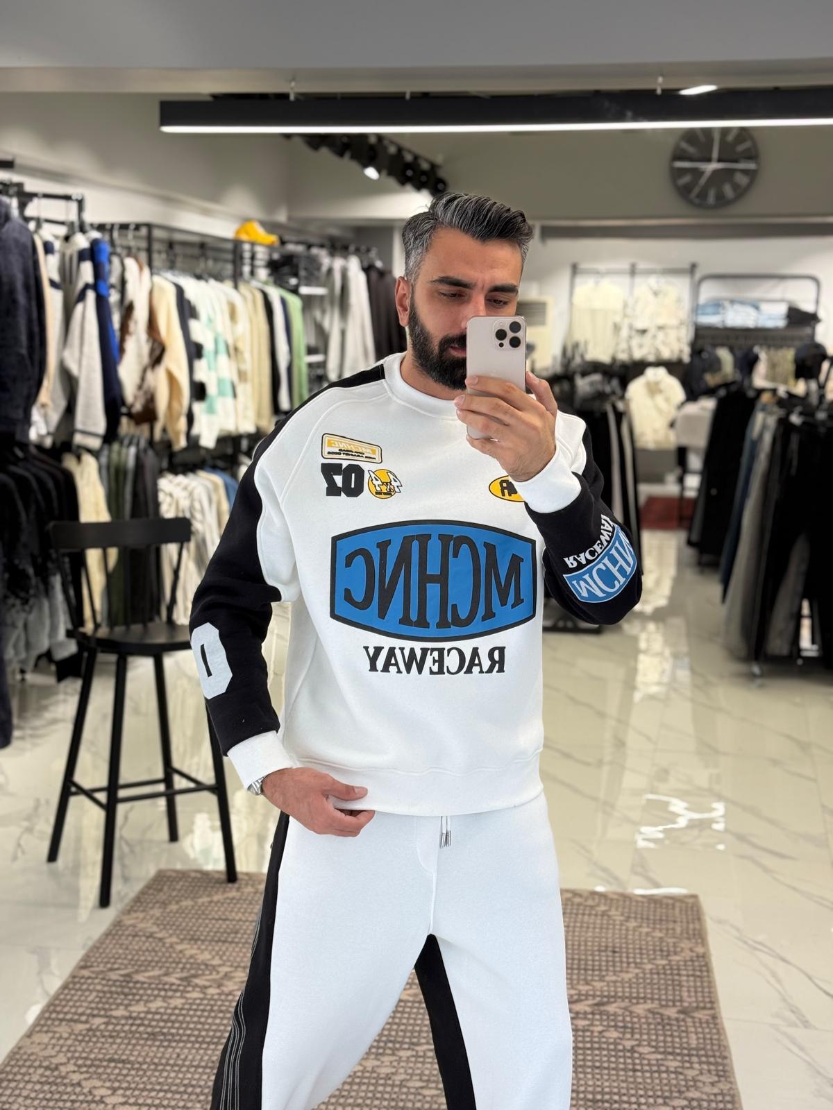 Mchnc Baskılı Sweatshirt Beyaz