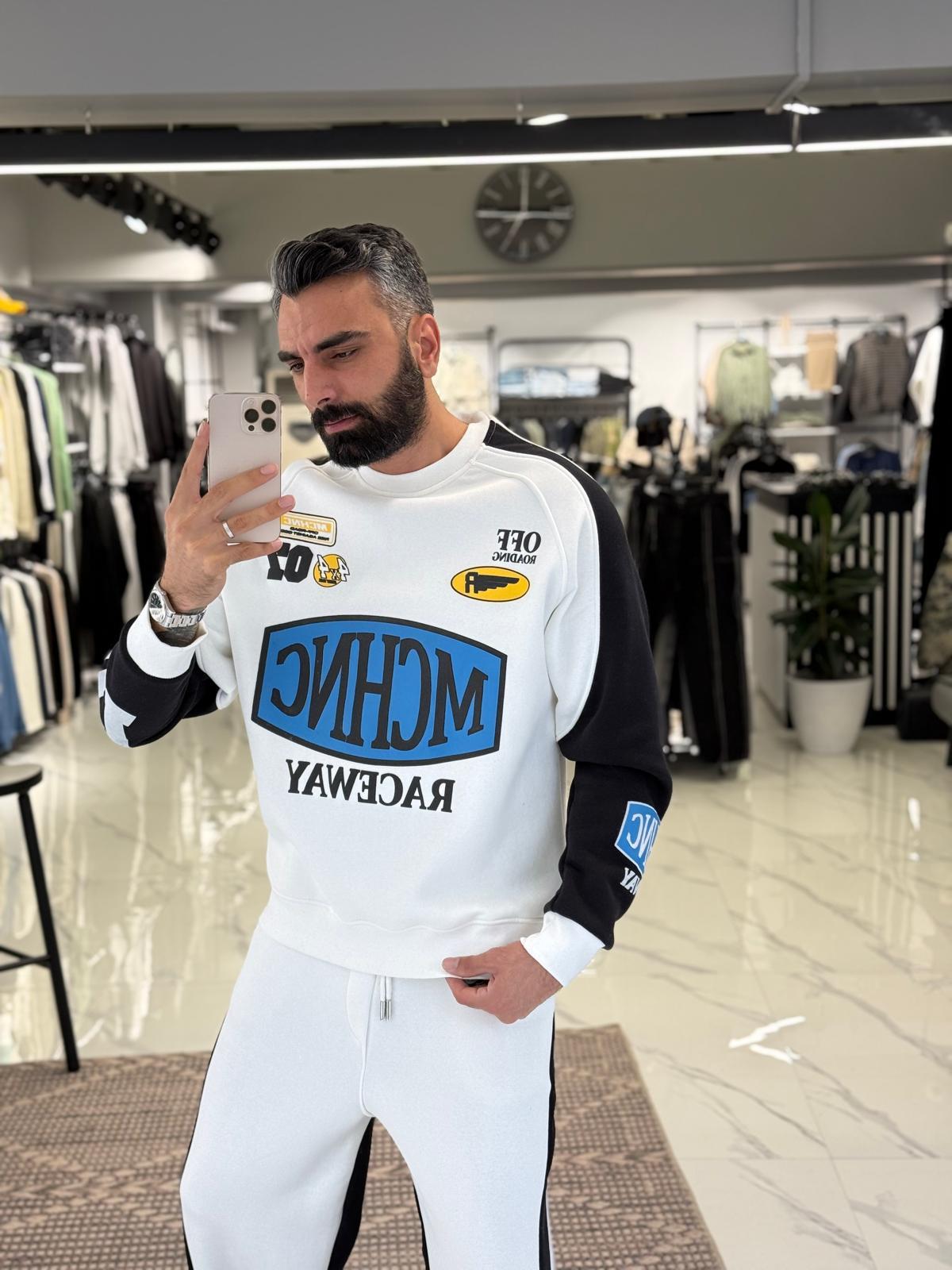Mchnc Baskılı Sweatshirt Beyaz