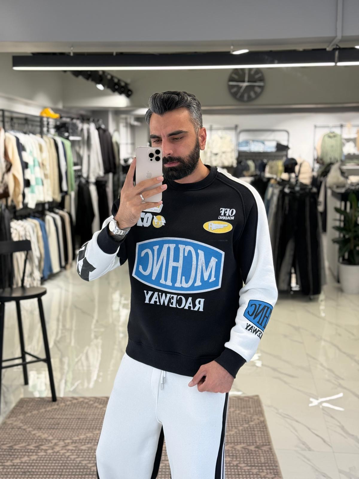 Mchnc Baskılı Sweatshirt Siyah