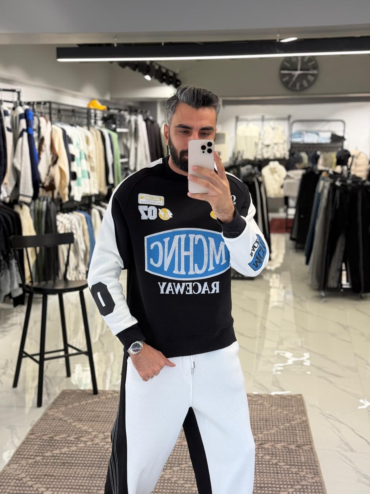 Mchnc Baskılı Sweatshirt Siyah