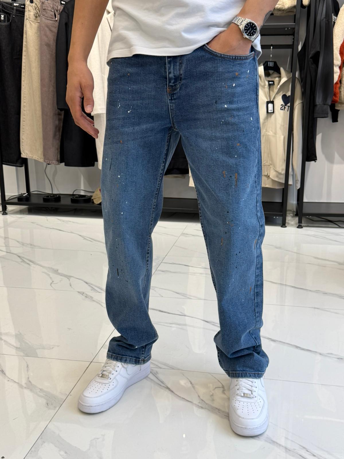 Minimal Boya Efektli Premium Jean Mavi