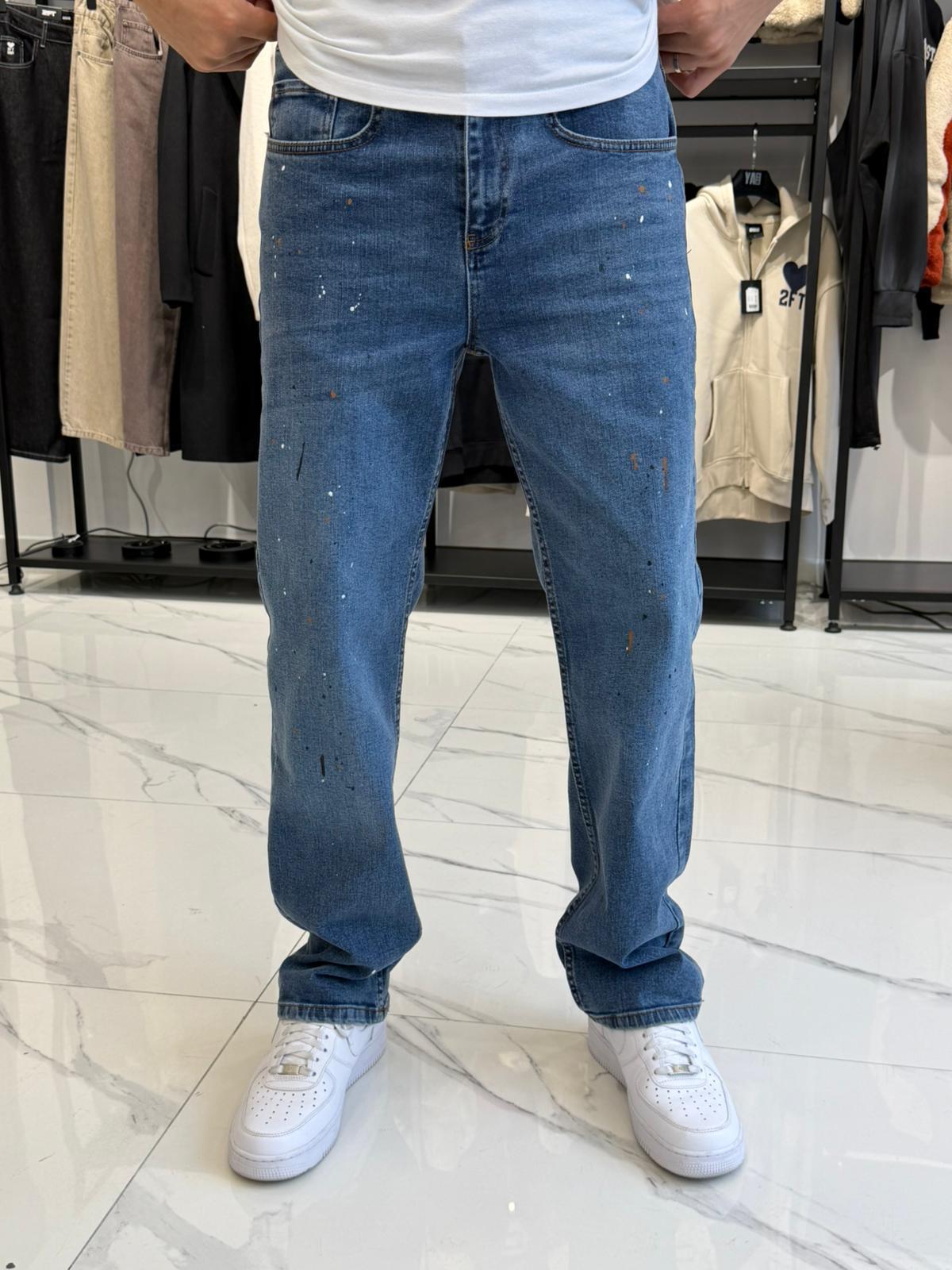 Minimal Boya Efektli Premium Jean Mavi