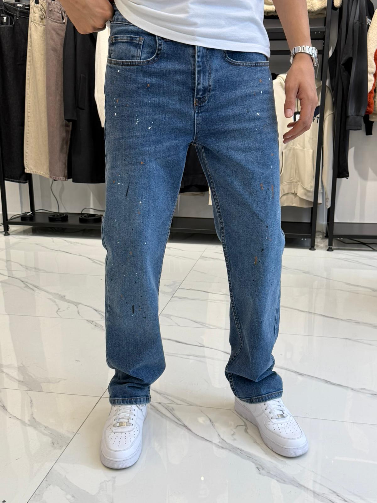 Minimal Boya Efektli Premium Jean Mavi