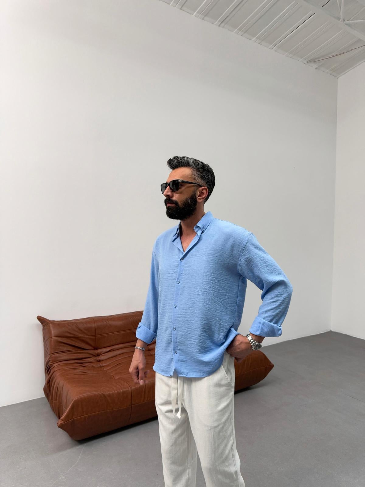 Modal Kumaş Basic Gömlek Açık Mavi