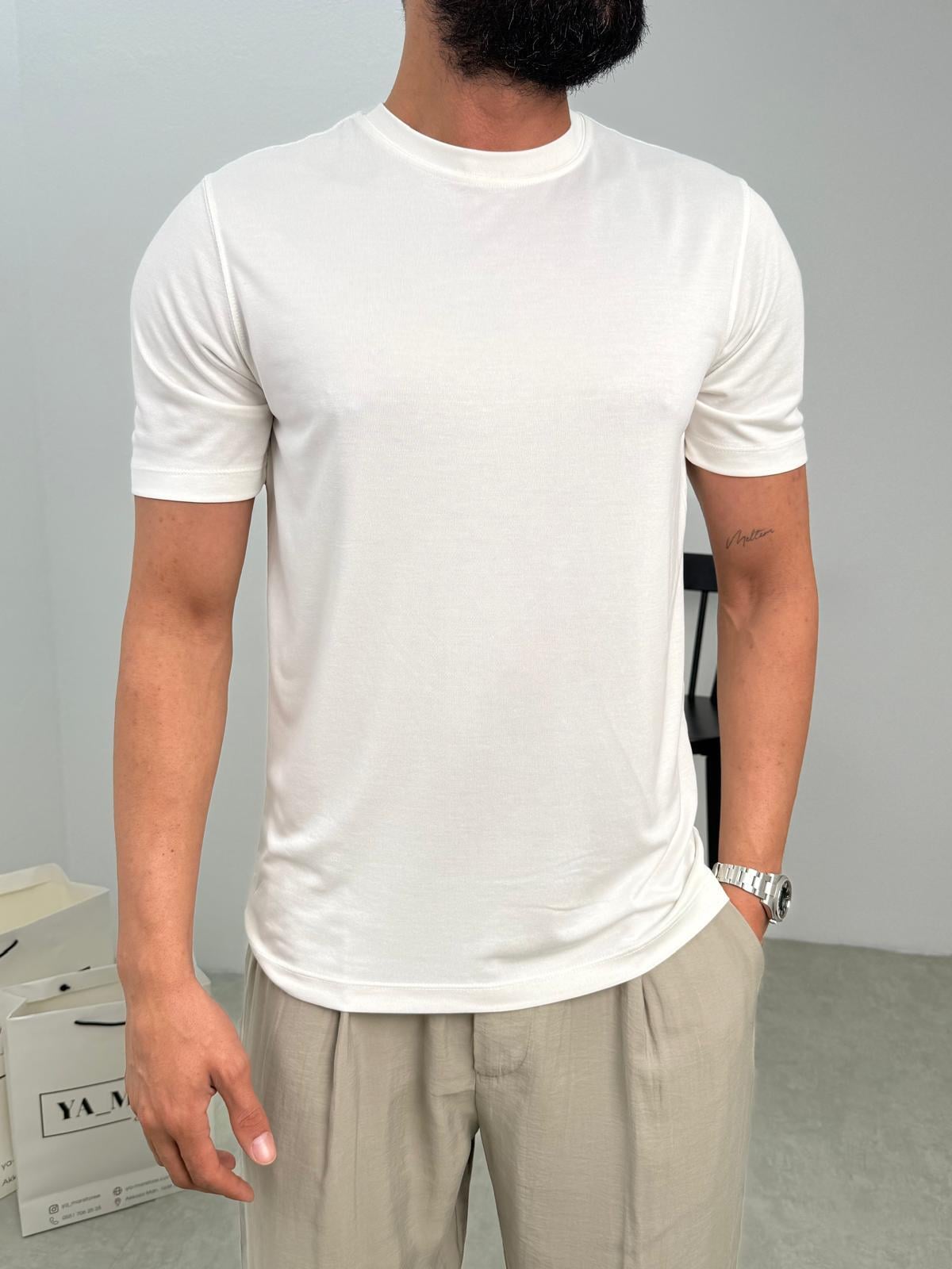 Modal Kumaş Likralı Basic T-Shirt Beyaz