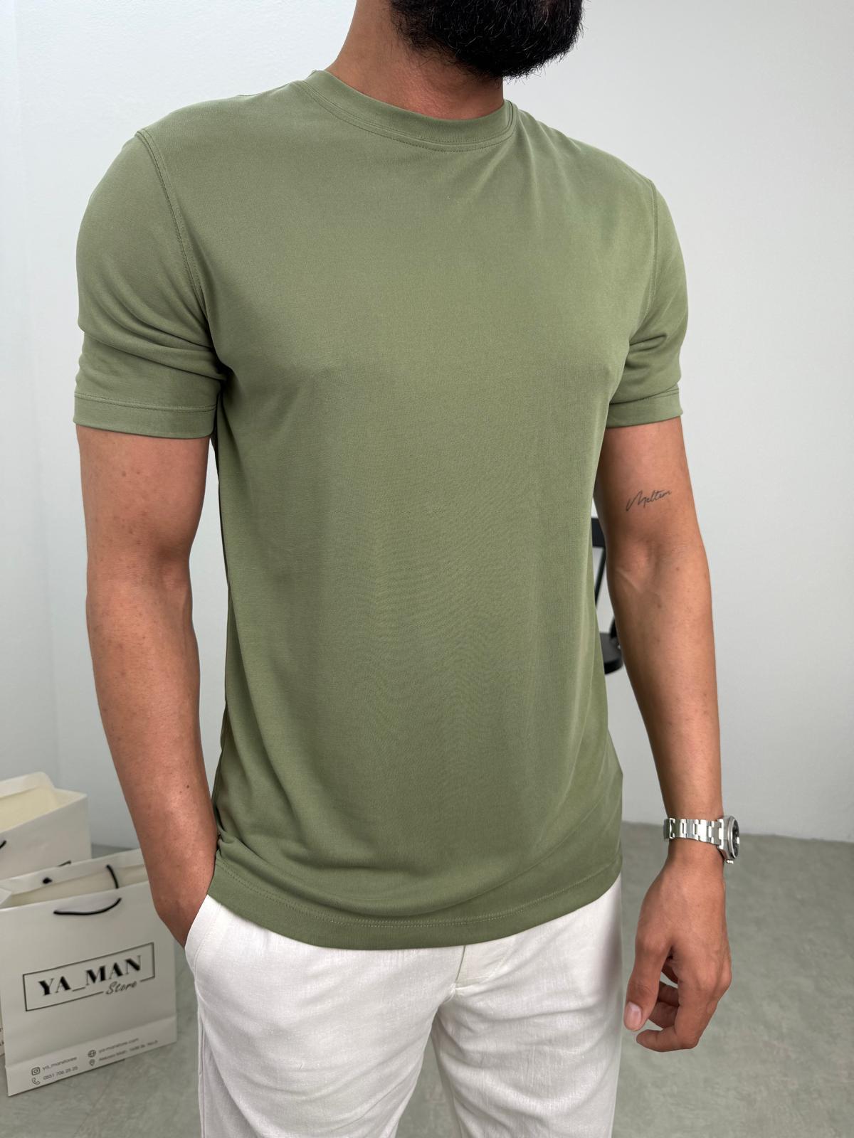 Modal Kumaş Likralı Basic T-Shirt Haki