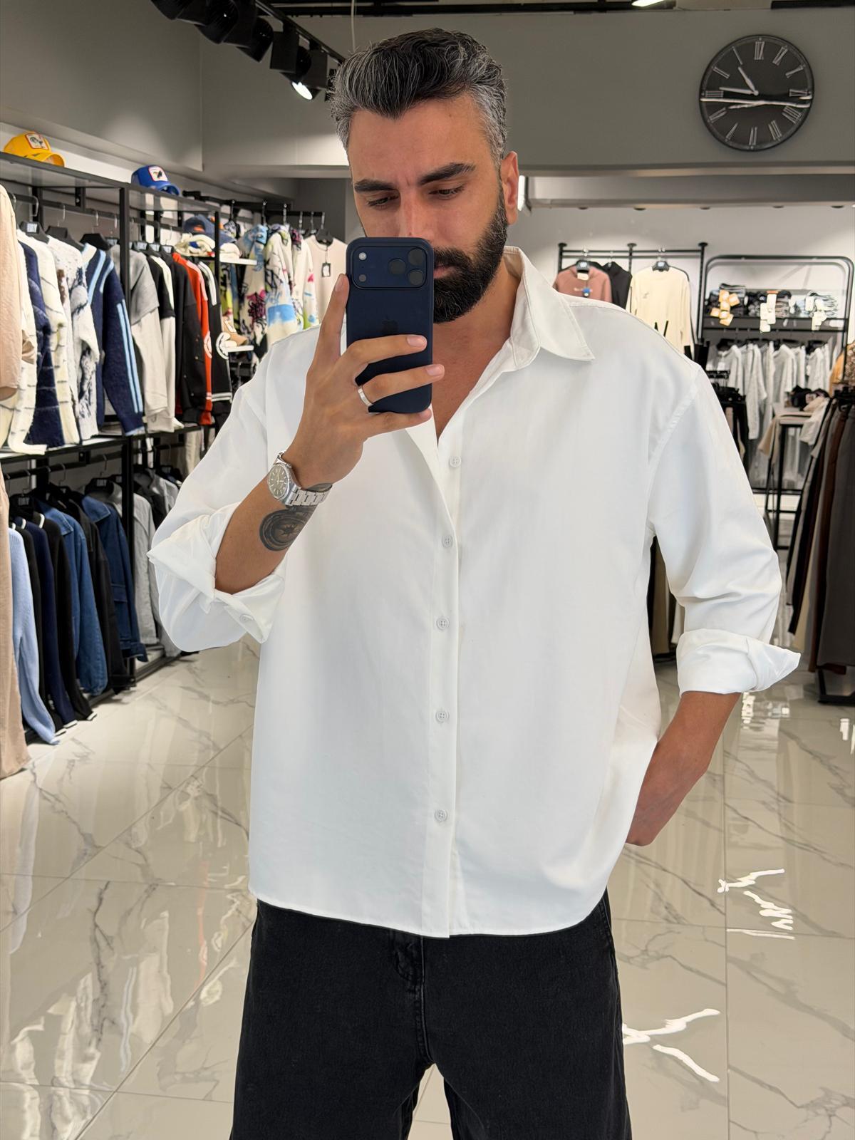 Modal Kumaş Oversize Gömlek Beyaz