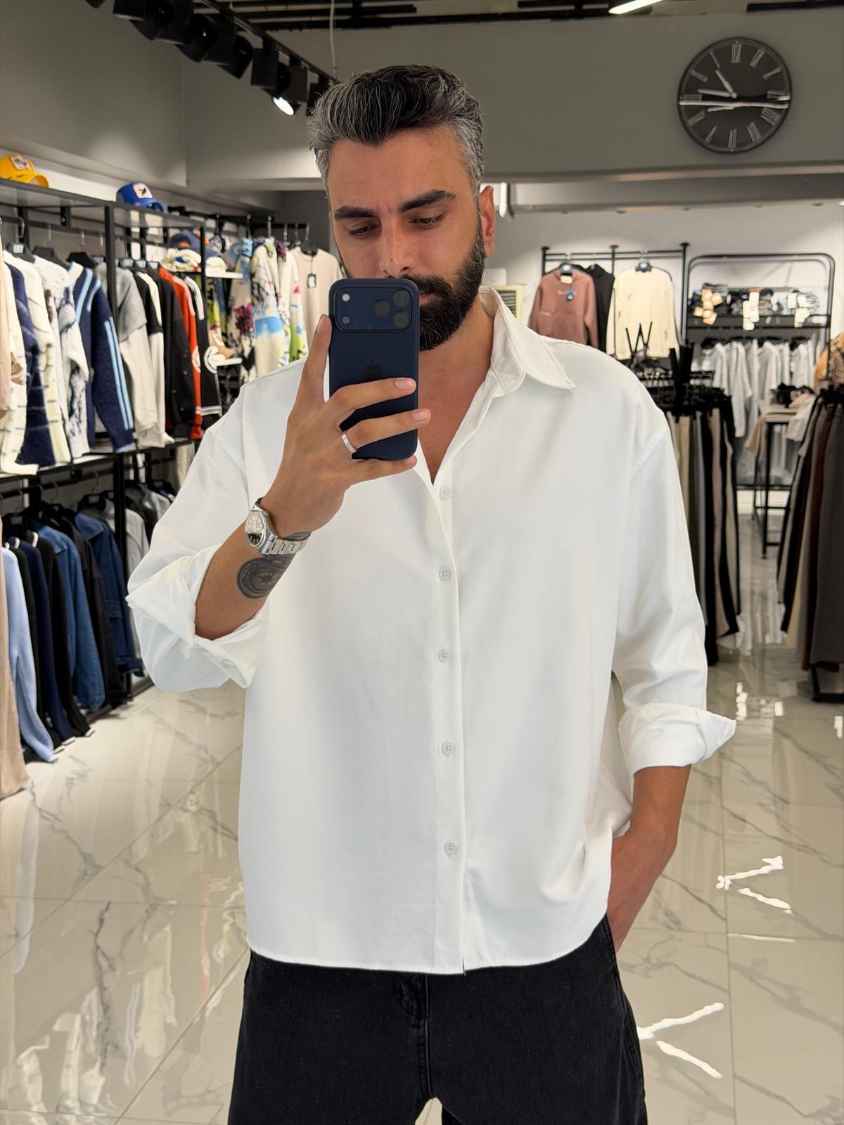 Modal Kumaş Oversize Gömlek Beyaz