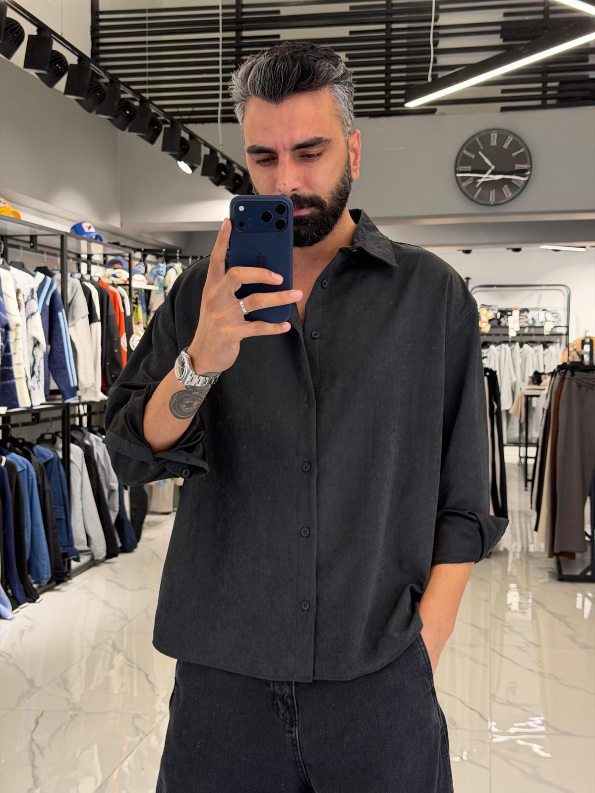 Modal Kumaş Oversize Gömlek Siyah