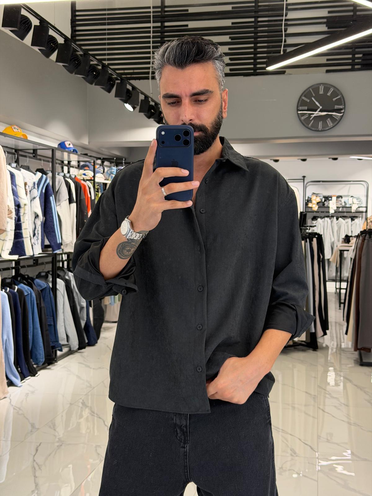 Modal Kumaş Oversize Gömlek Siyah