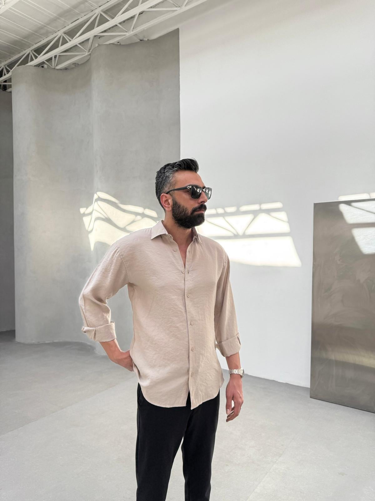 Model Kumaş Basic Gömlek Bej