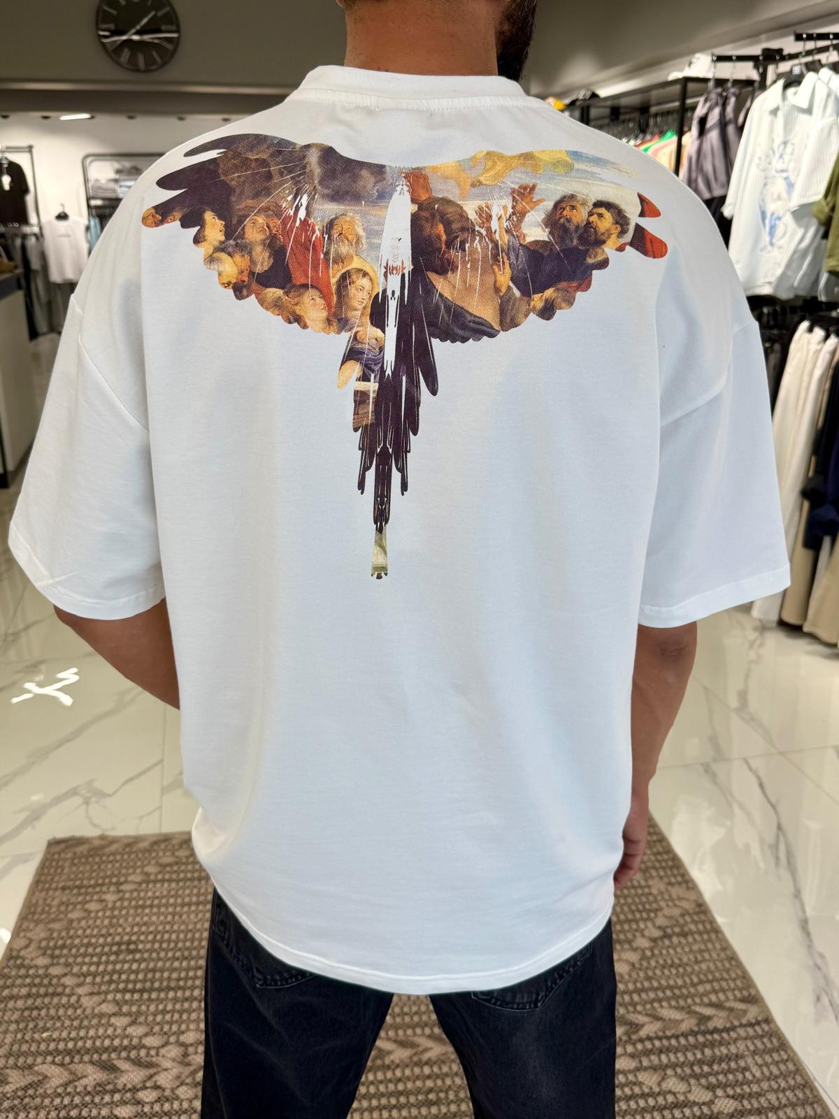 Mona Lisa Baskılı Oversize Tişört Beyaz