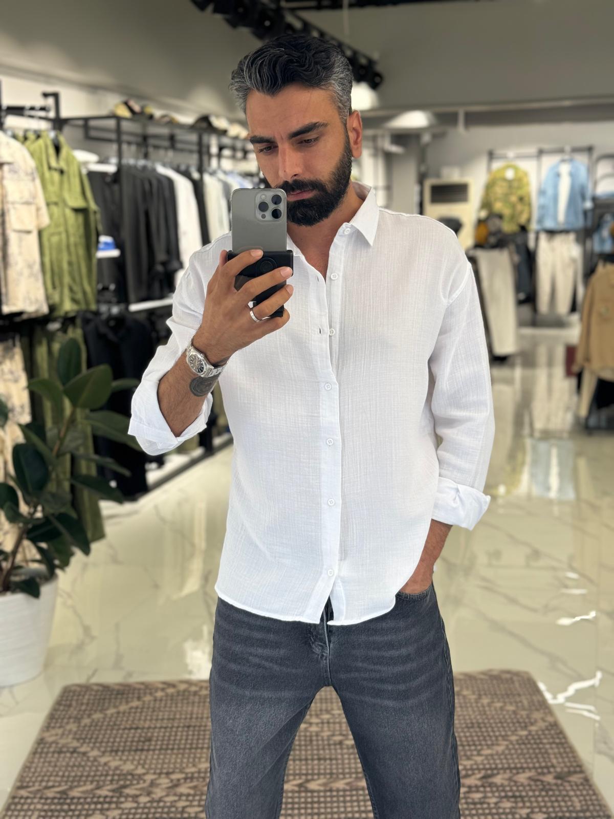 Müslin Kumaş Gömlek Beyaz