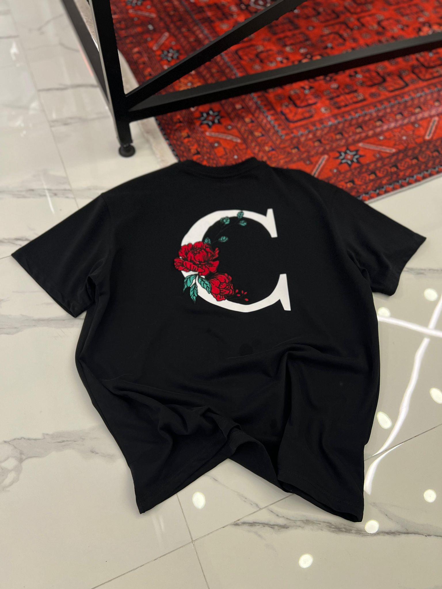 Nakış Baskı Detaylı Oversize T-Shirt Siyah