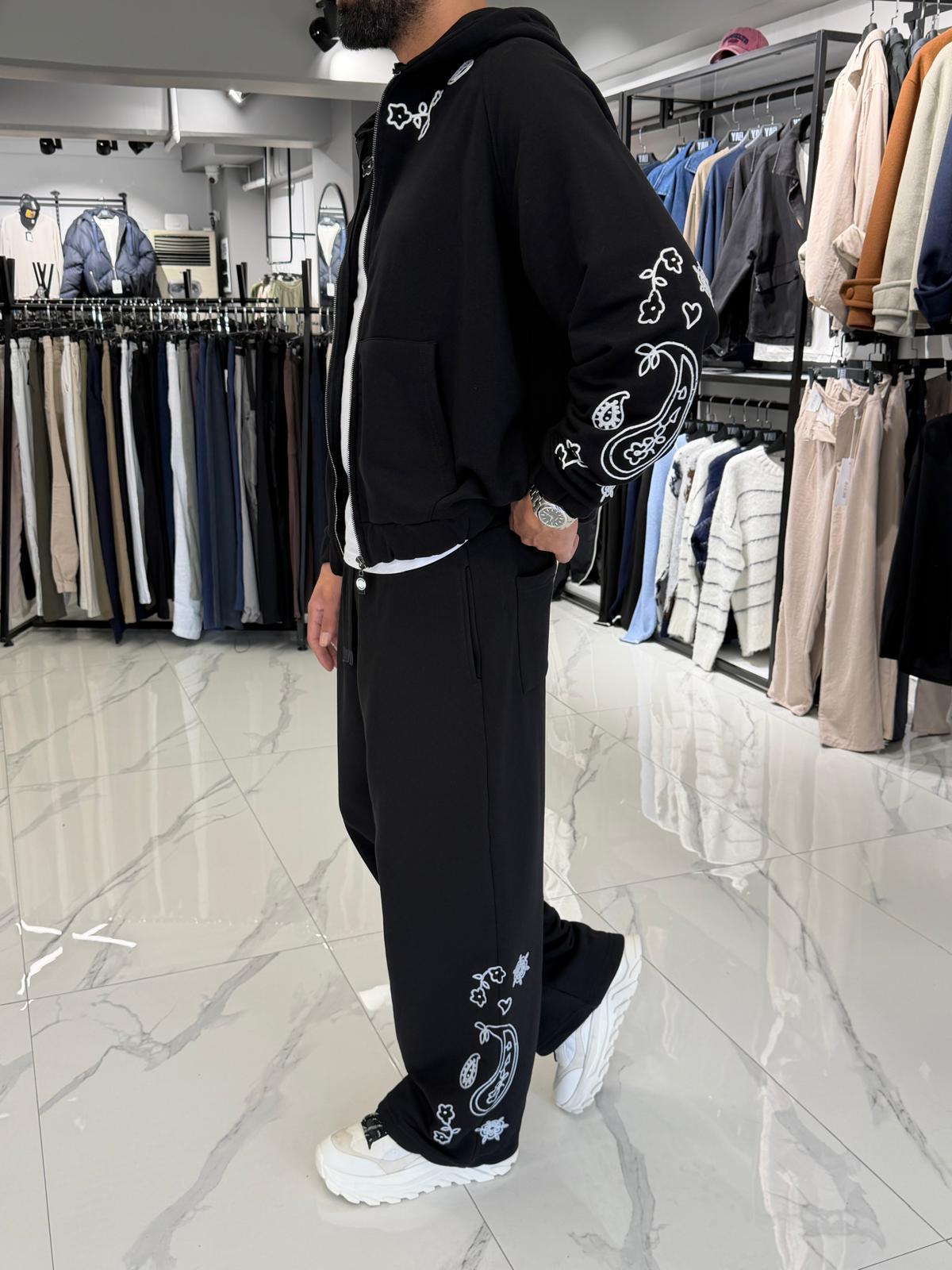 Nakış İşlemeli Oversize Kalıp Takım Siyah