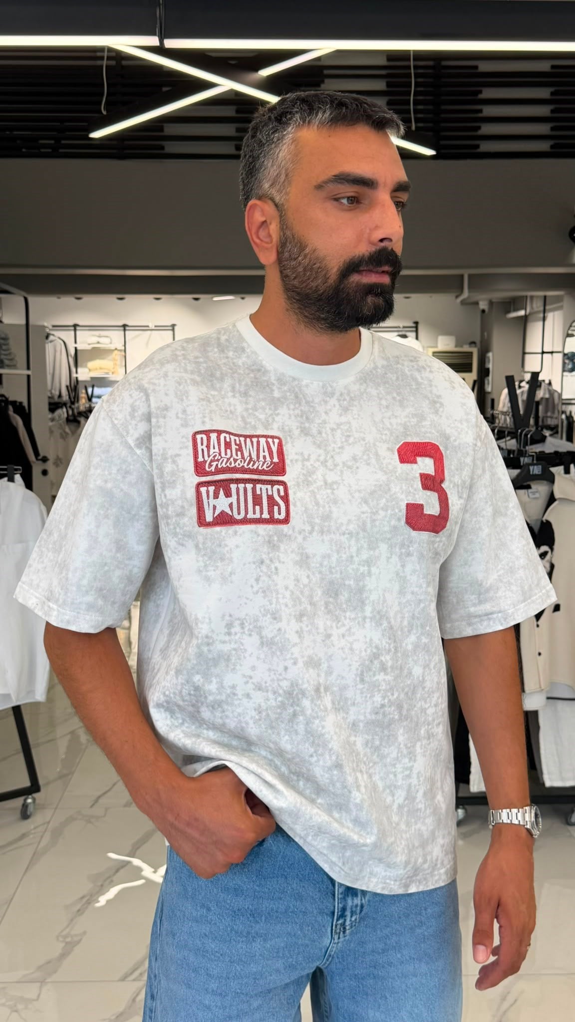 Number 3 Detaylı Tişört Oversize Ekru