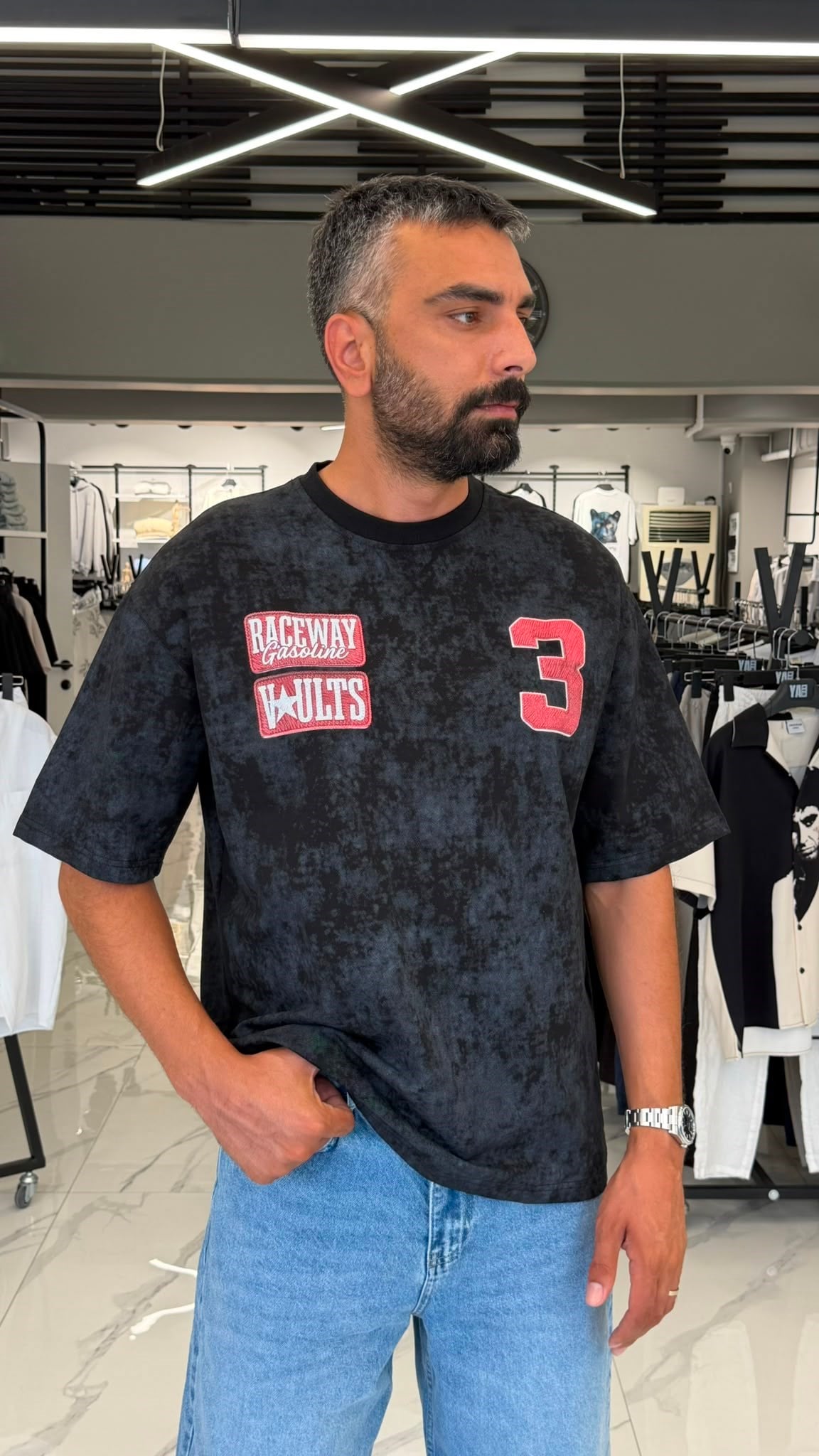 Number 3 Detaylı Tişört Oversize Siyah