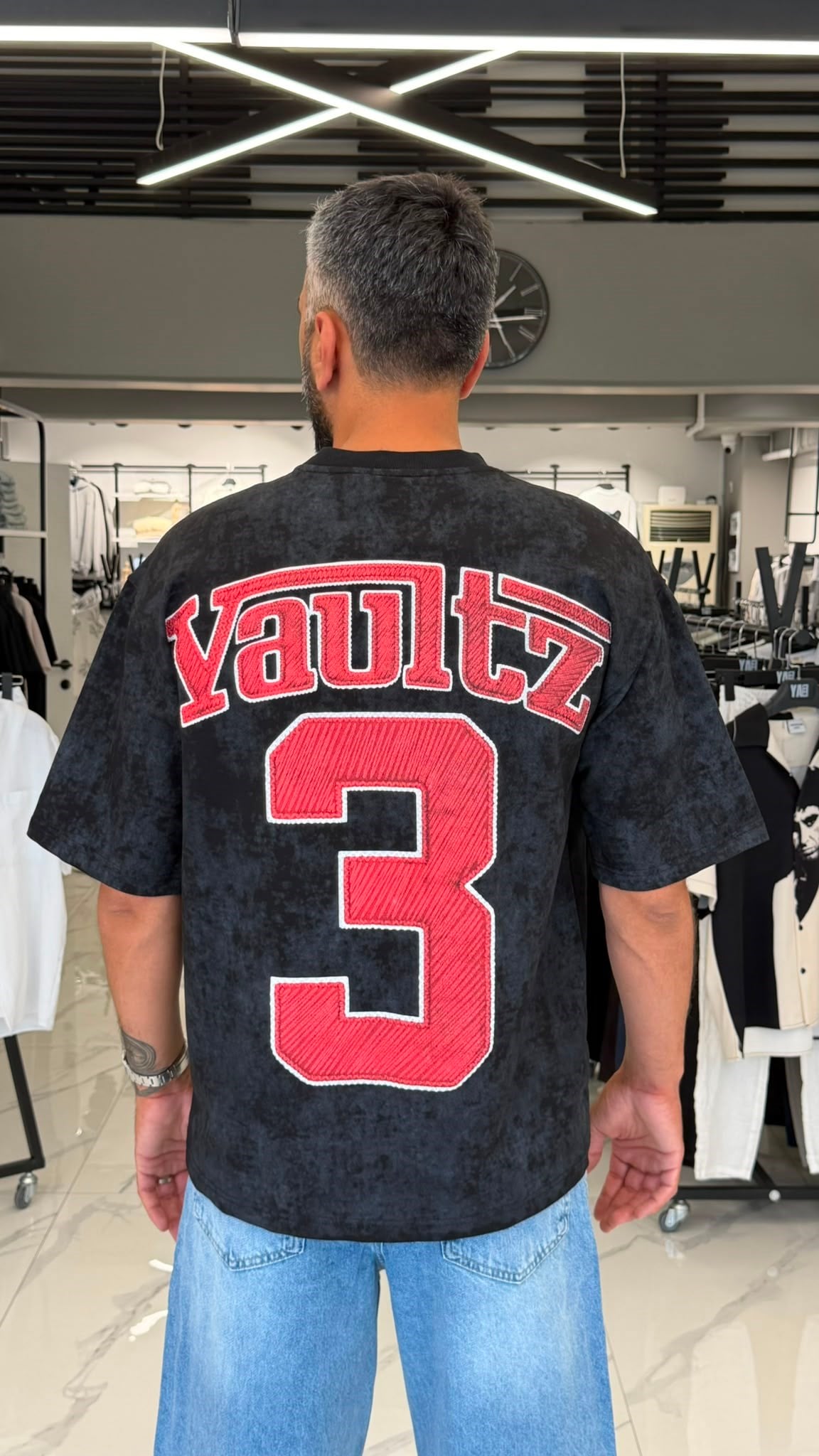 Number 3 Detaylı Tişört Oversize Siyah