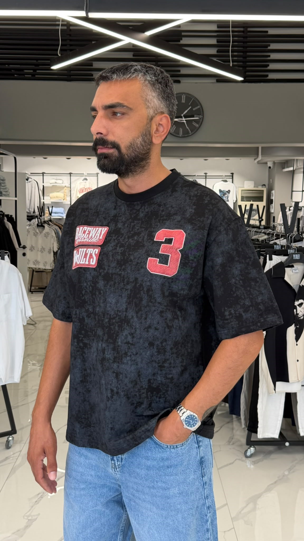 Number 3 Detaylı Tişört Oversize Siyah
