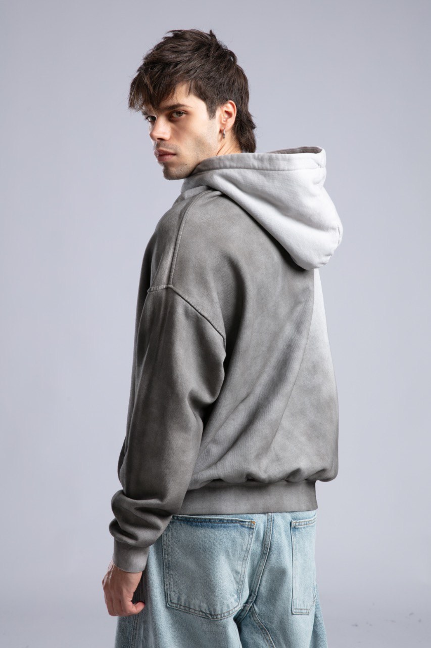 Oilwashed Kapüşonlu Sweatshirt Gri