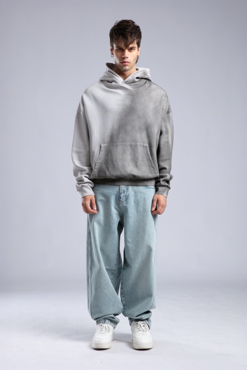 Oilwashed Kapüşonlu Sweatshirt Gri