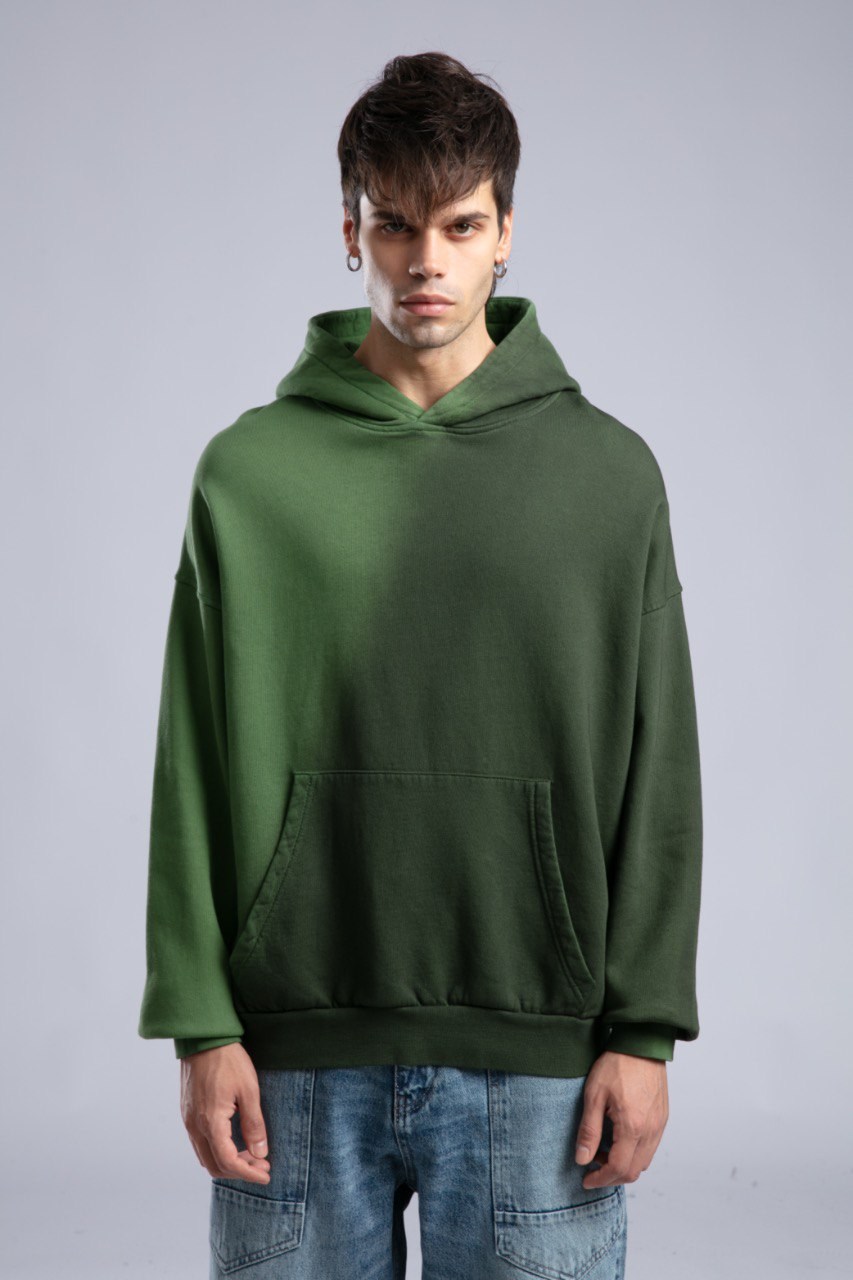 Oilwashed Kapüşonlu Sweatshirt Haki