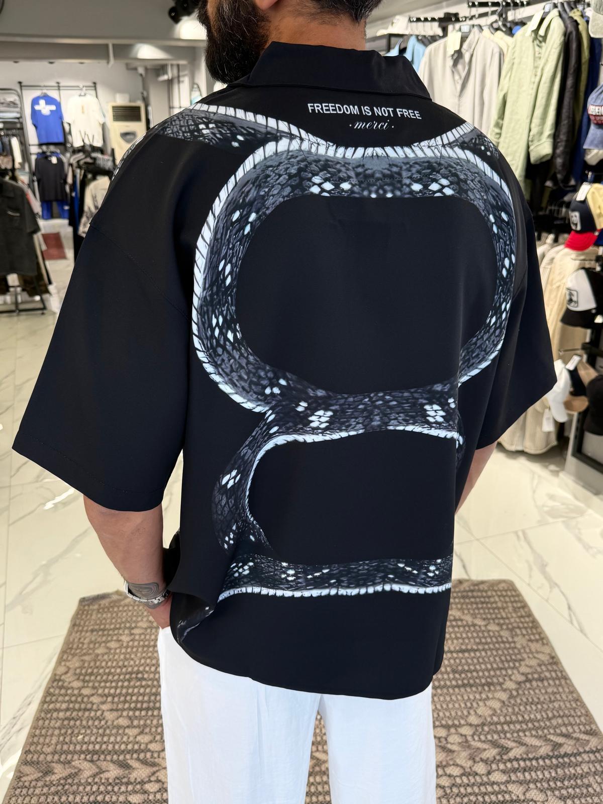 Oversize Baskılı Gömlek Siyah