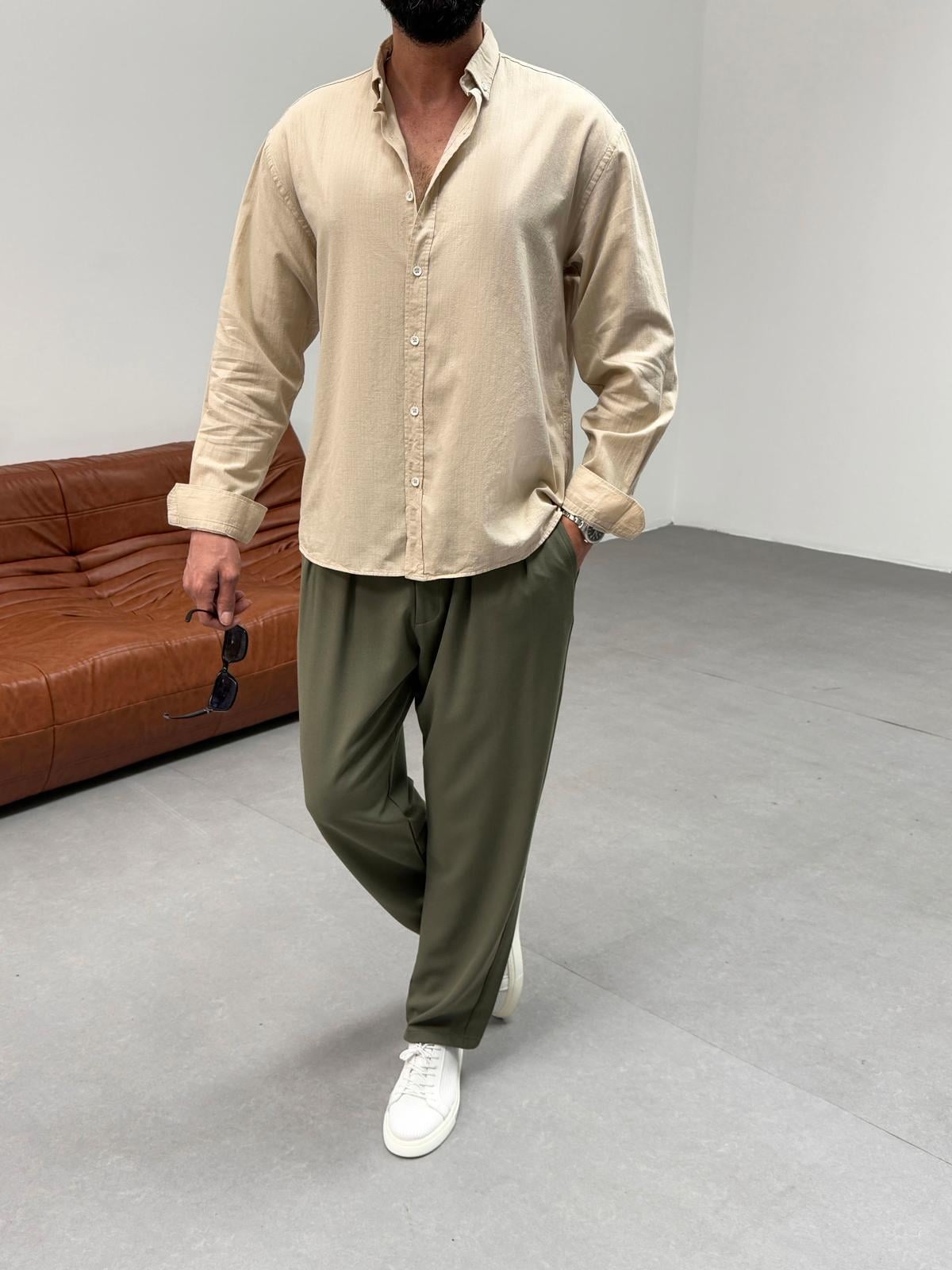 Oversize Fresh Keten Gömlek Bej