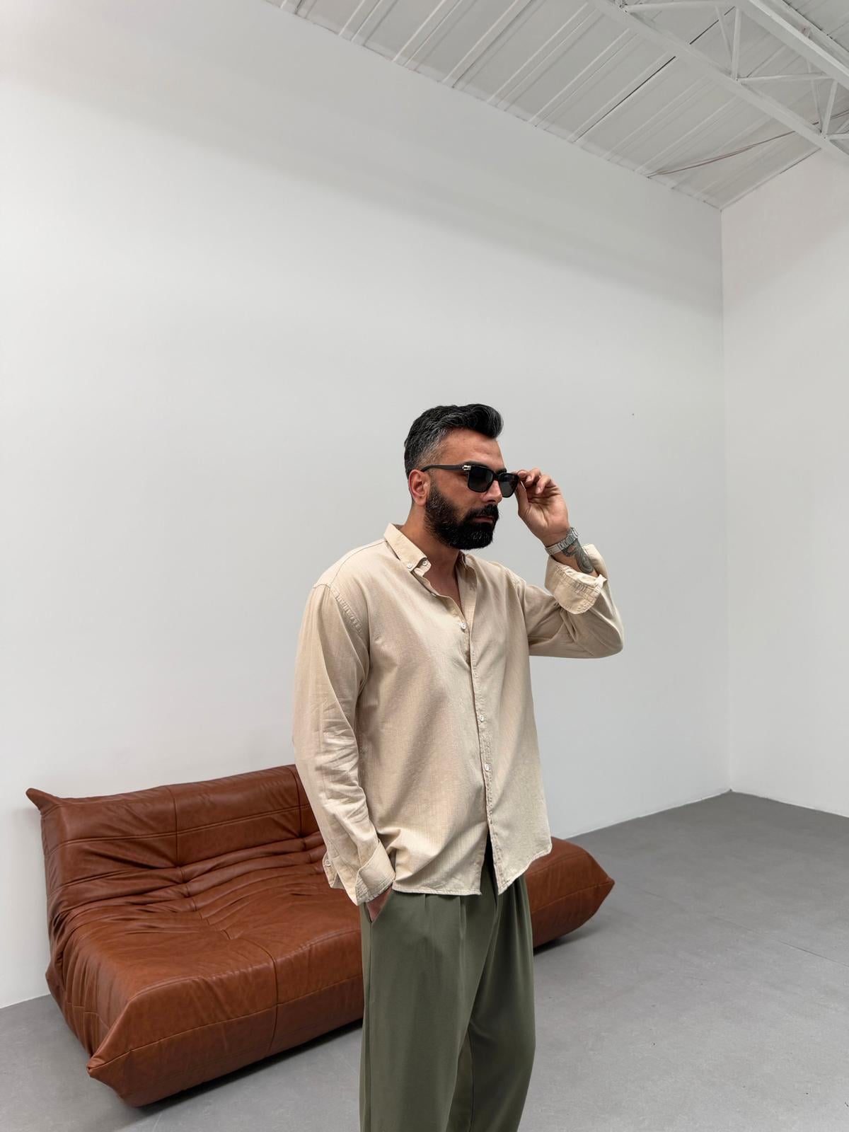 Oversize Fresh Keten Gömlek Bej