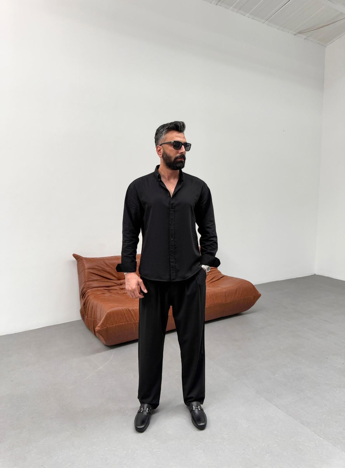 Oversize Fresh Keten Gömlek Siyah