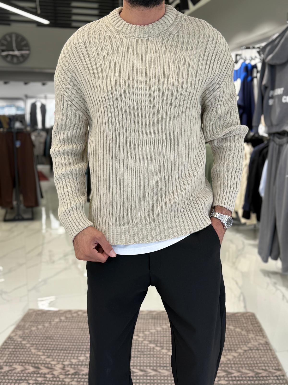 Oversize Kalıp Dolgun Örme Kazak Bej